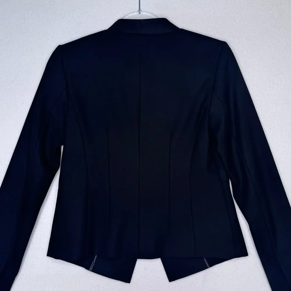 LOFT Black Tuxedo Blazer Jacket Petite 2P Satin Trim Career Formal
